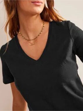 Women’s Boden Slub Black V-Neck Short Sleeve Top